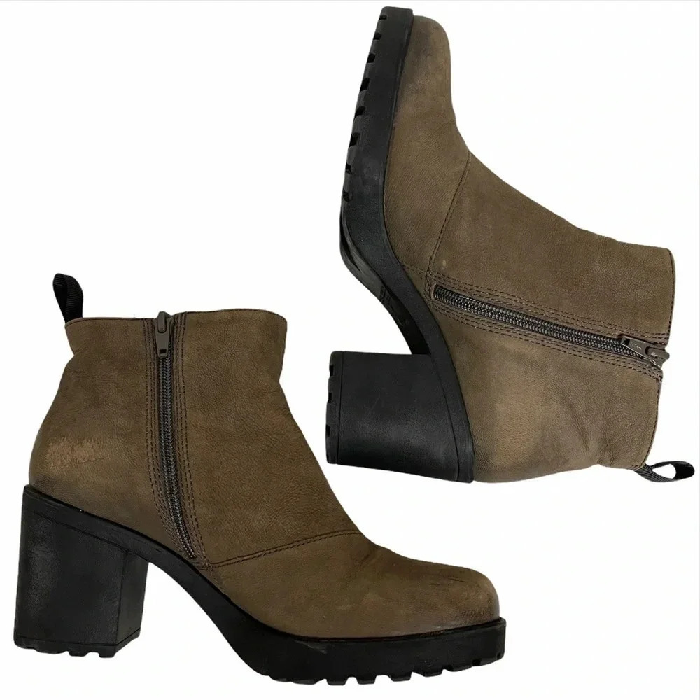 Vagabond Taupe Distressed Motor Heeled Ankle Boots - Picture 6 of 10